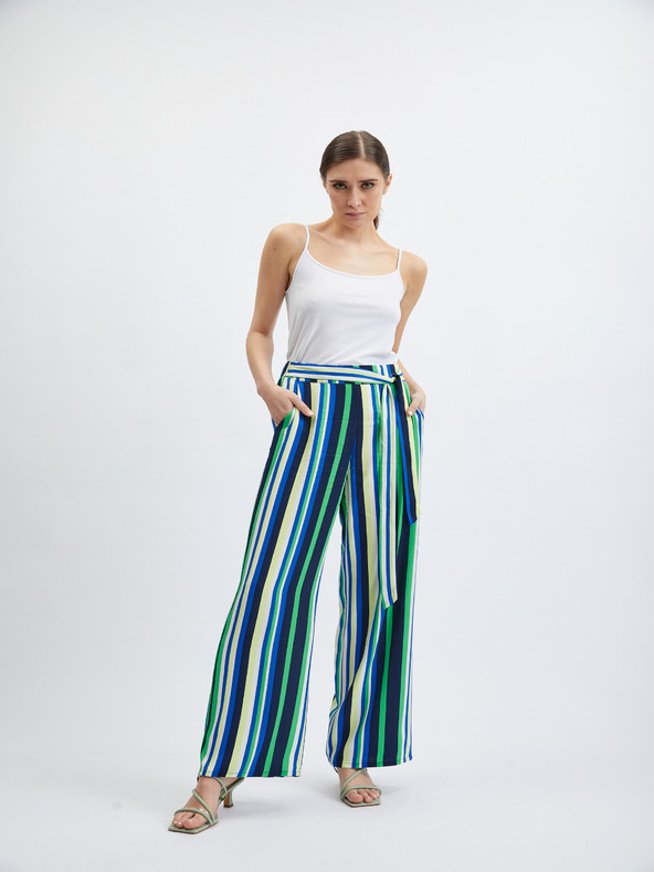 Orsay Zeleno-modré dámské pruhované široké kalhoty ORSAY