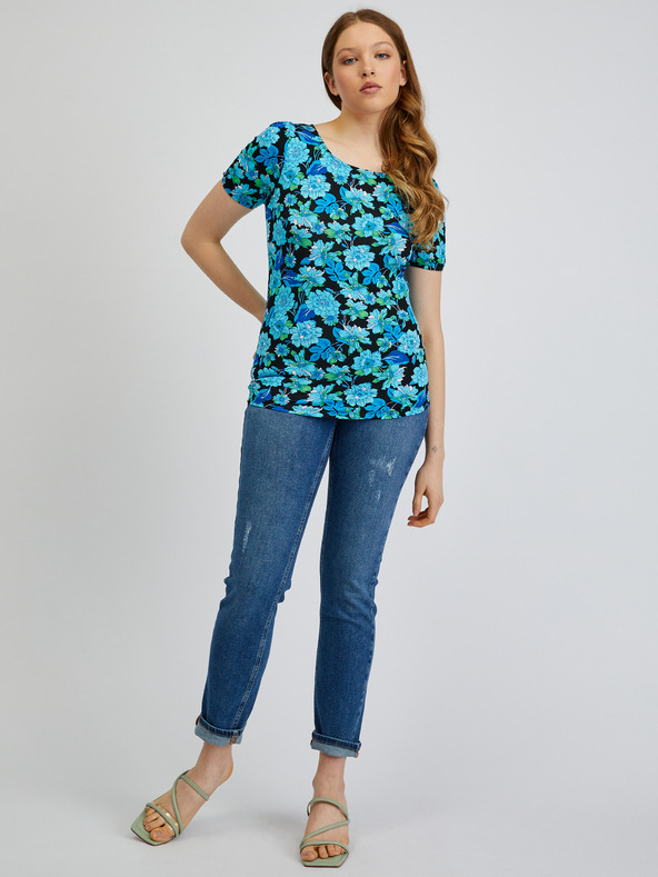 Orsay Modro-černé dámské květované tričko ORSAY