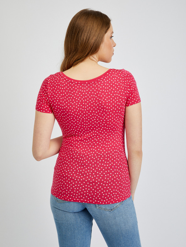 Orsay Tmavě růžové dámské puntíkované tričko ORSAY