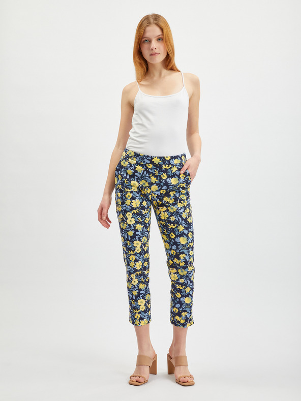 Orsay Žluto-modré dámské zkrácené květované kalhoty ORSAY