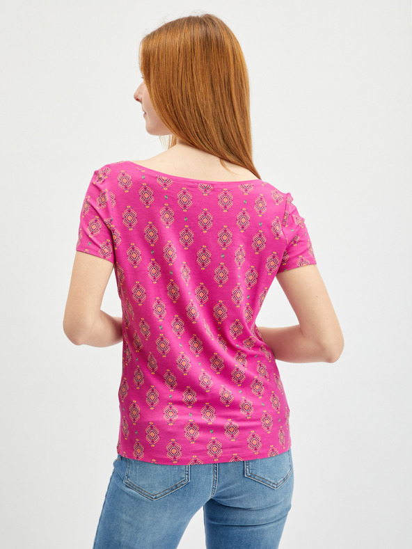 Orsay Tmavě růžové dámské vzorované tričko ORSAY