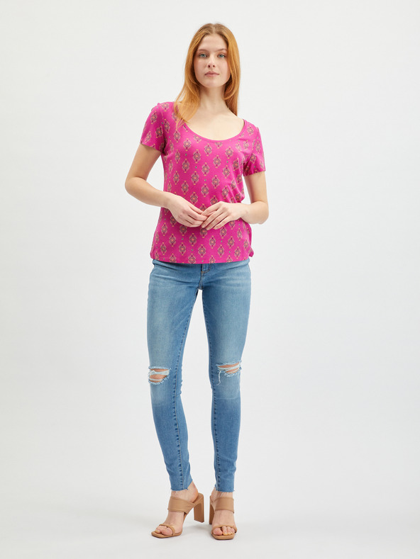 Orsay Tmavě růžové dámské vzorované tričko ORSAY