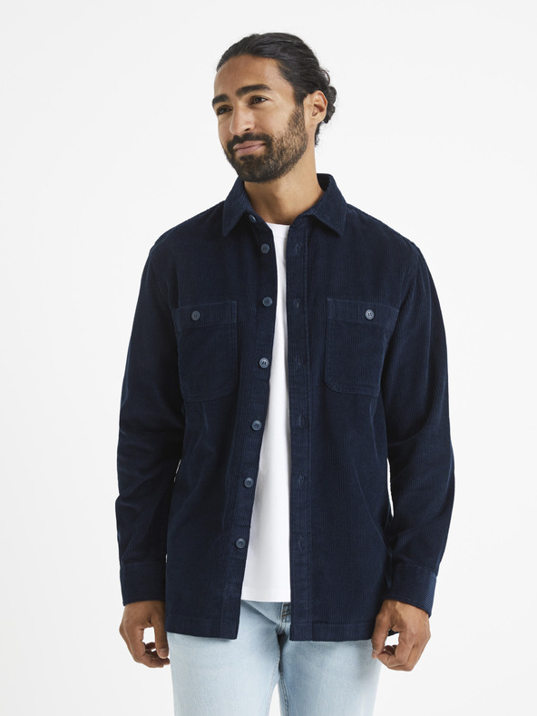 Celio Tmavě modrá manšestrová košile Celio Vavelour