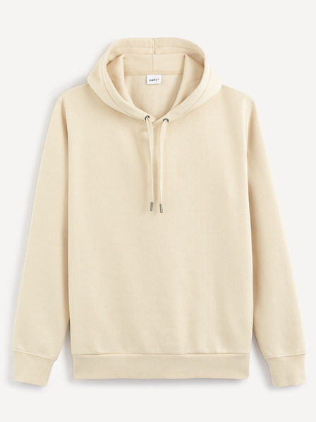 Celio Béžová pánská basic mikina s kapucí Celio