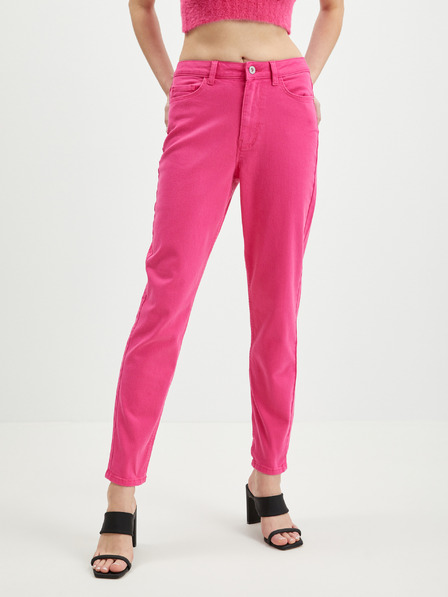 Pieces Tmavě růžové dámské zkrácené mom fit džíny Pieces Kesia