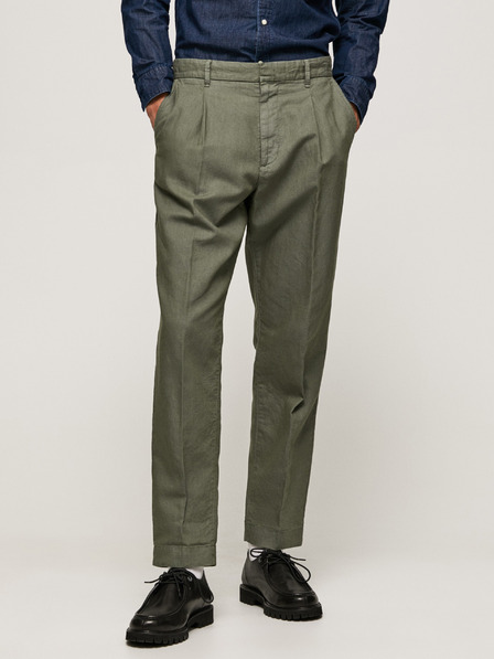 Pepe Jeans Khaki pánské formální kalhoty s příměsí lnu Pepe Jeans