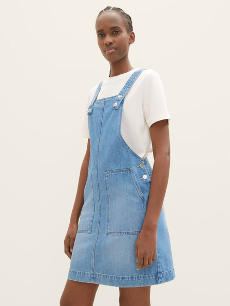 Tom Tailor Denim Modré dámské džínové šaty s laclem Tom Tailor Denim