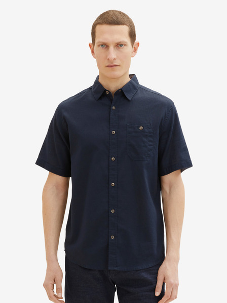 Tom Tailor Tmavě modrá pánská lněná košile Tom Tailor