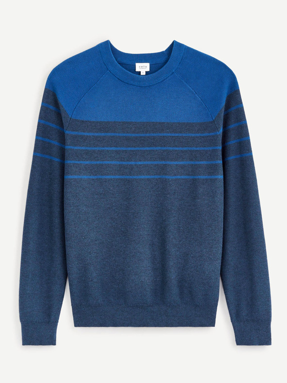 Celio Modrý pánský pruhovaný svetr Celio Depicray