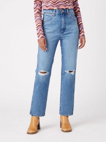 Wrangler Modré dámské straight fit džíny s potrhaným efektem Wrangler