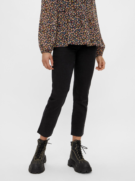 Pieces Černé zkrácené straight fit džíny Pieces Luna