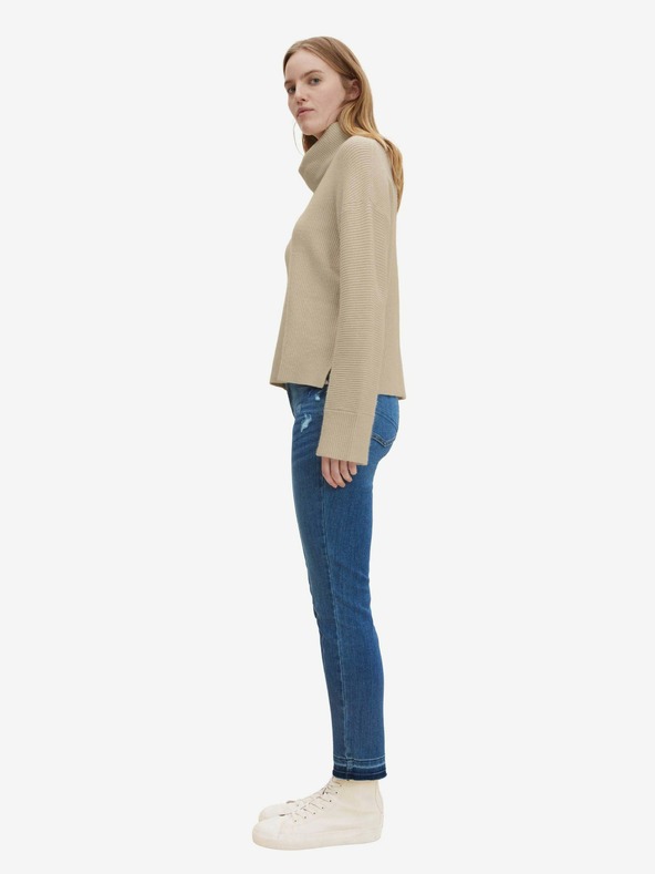 Tom Tailor Modré dámské zkrácené slim fit džíny s potrhaným efektem Tom Tailor