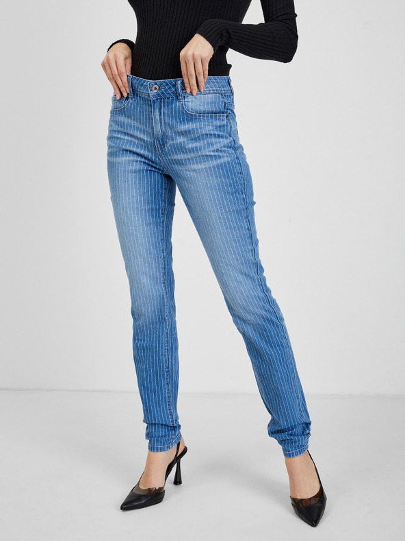 Orsay Modré dámské pruhované slim fit džíny ORSAY