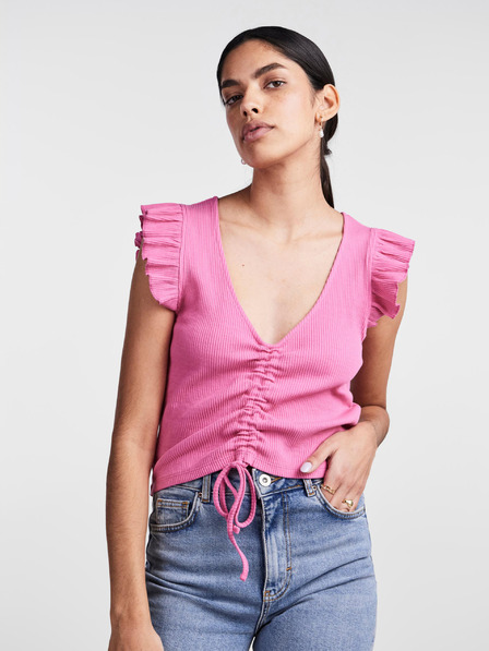 Pieces Růžové dámské crop top tričko Pieces Tegan