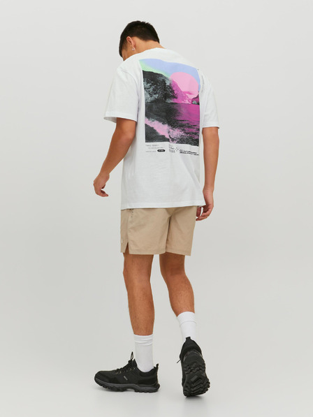 Jack & Jones Bílé pánské tričko s potiskem na zádech Jack & Jones Digit