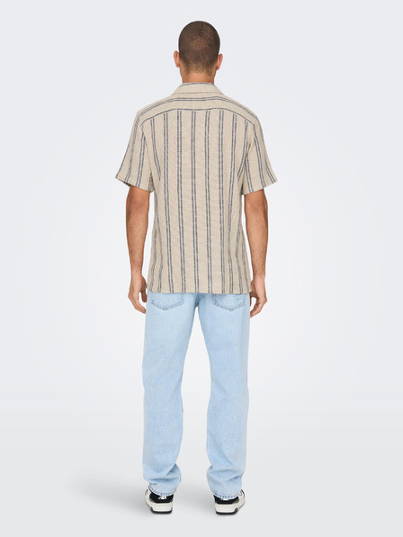 ONLY & SONS Béžová pánská pruhovaná košile s krátkým rukávem ONLY & SONS Trev
