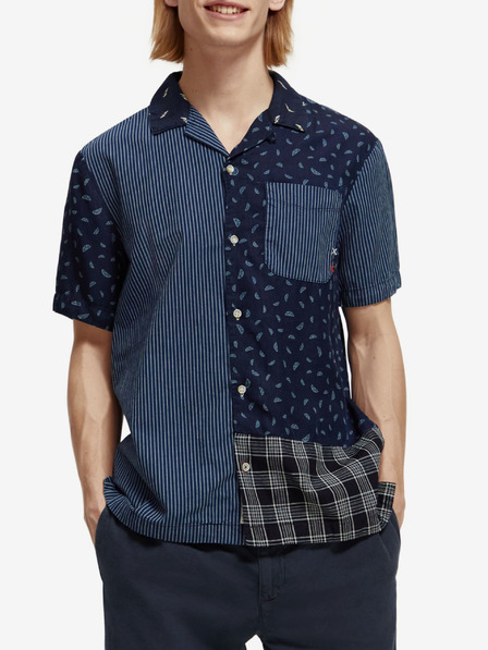 Scotch & Soda Tmavě modrá pánská vzorovaná košile s krátkým rukávem Scotch & Soda