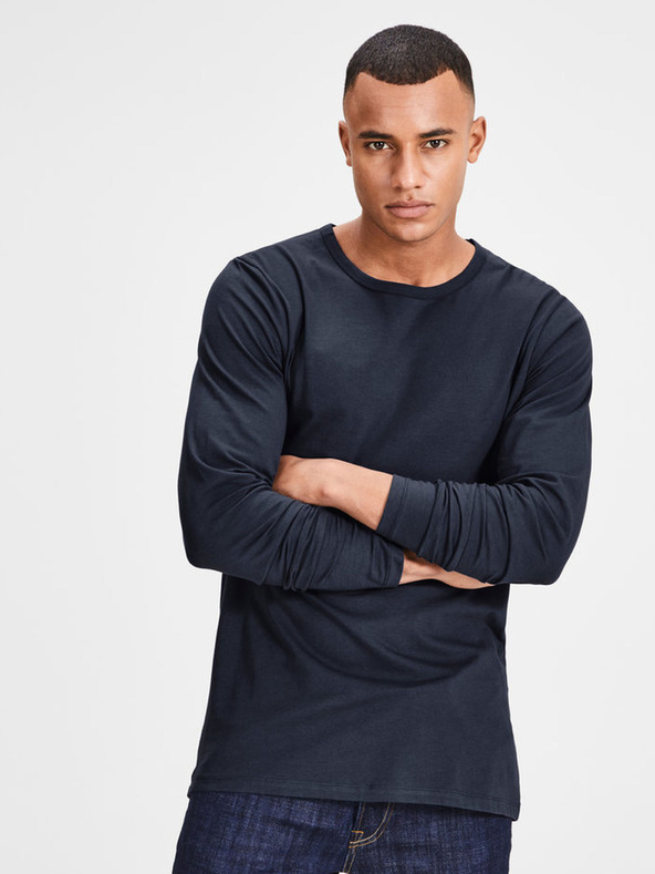 Jack & Jones Tmavě modré pánské tričko s dlouhým rukávem Jack & Jones Basic