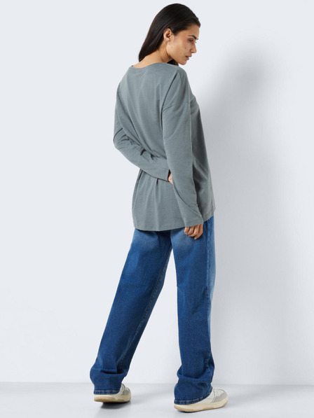 Noisy May Šedo-modré dámské basic oversize tričko s dlouhým rukávem Noisy May Mathilde