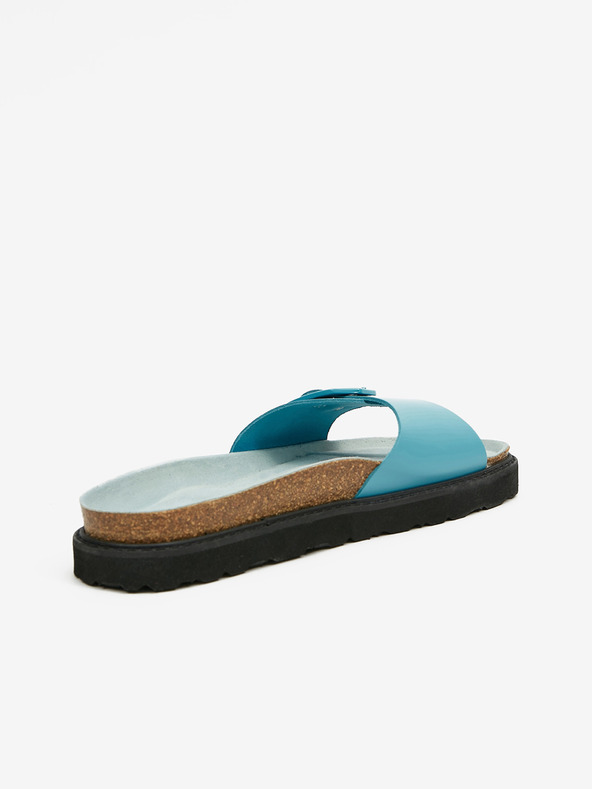 Ojju Tyrkysové dámské kožené pantofle na platformě OJJU