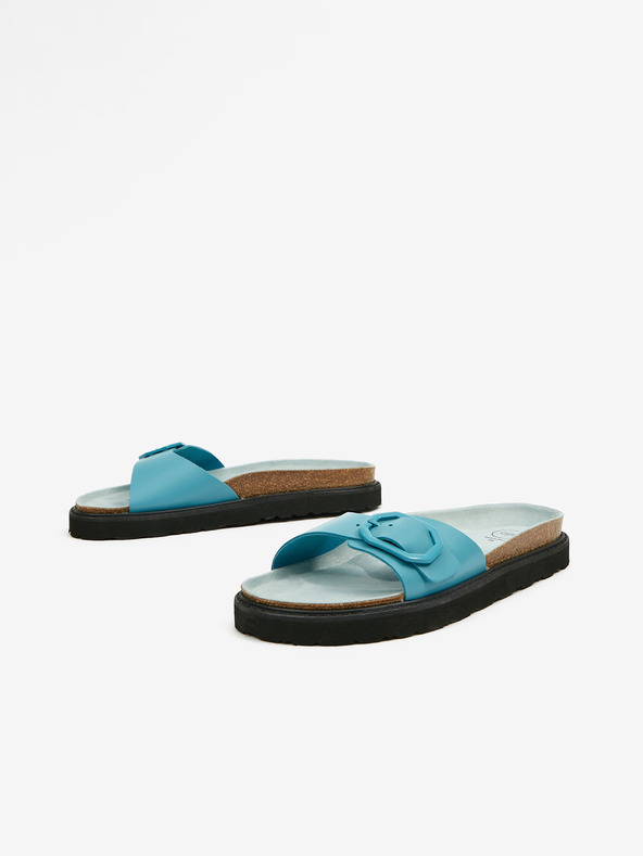 Ojju Tyrkysové dámské kožené pantofle na platformě OJJU