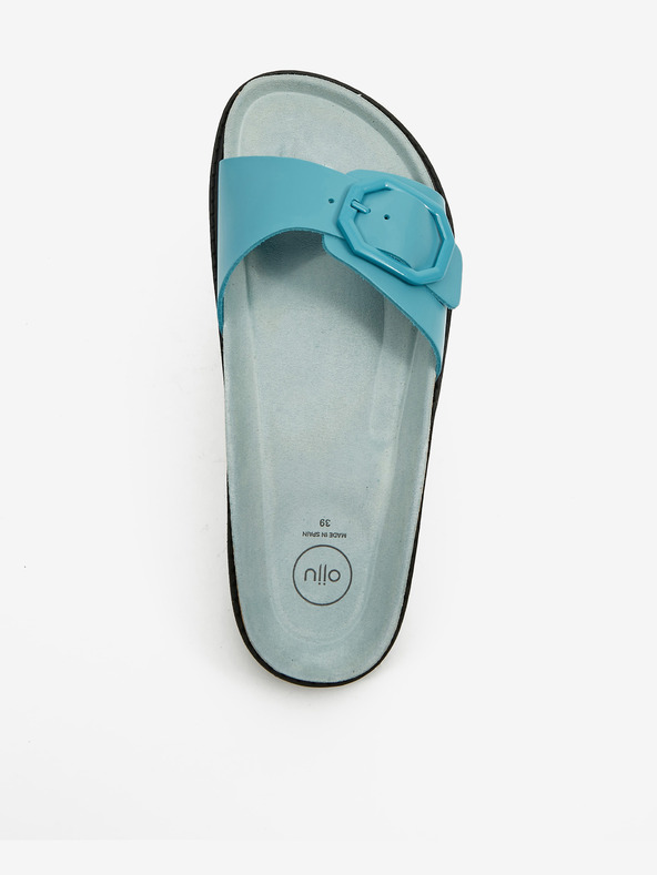 Ojju Tyrkysové dámské kožené pantofle na platformě OJJU