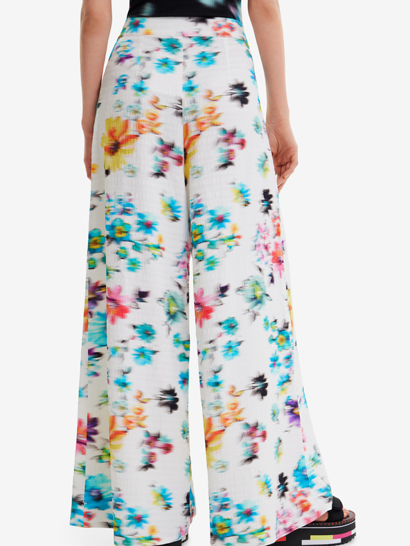 Desigual Bílé dámské květované kalhoty Desigual Daniela