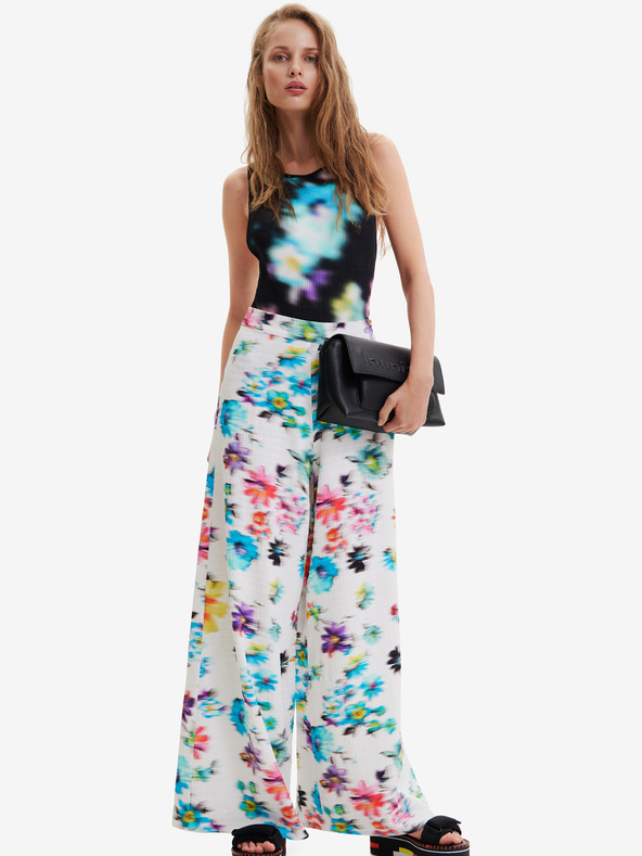 Desigual Bílé dámské květované kalhoty Desigual Daniela