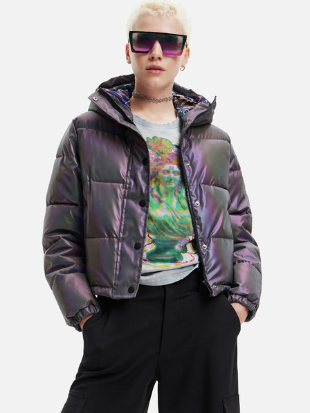 Desigual Šedá dámská prošívaná bunda s metalickými odlesky Desigual Re