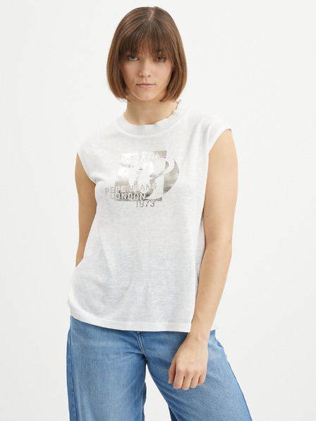 Pepe Jeans Bílé dámské tričko s potiskem Pepe Jeans Avis
