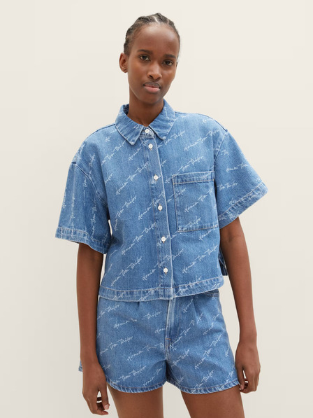 Tom Tailor Denim Modrá dámská vzorovaná džínová košile Tom Tailor Denim
