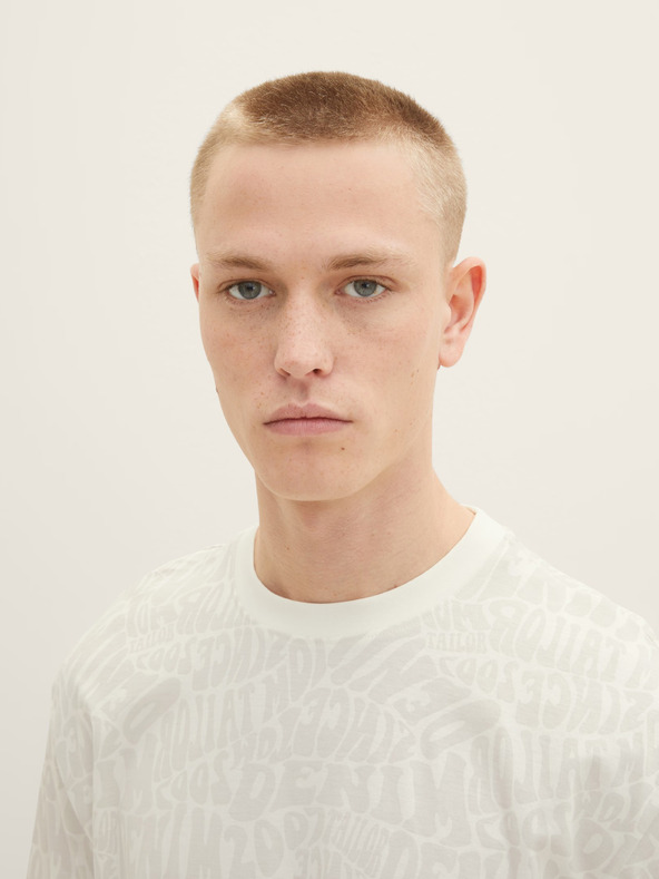 Tom Tailor Denim Krémové pánské vzorované tričko Tom Tailor Denim