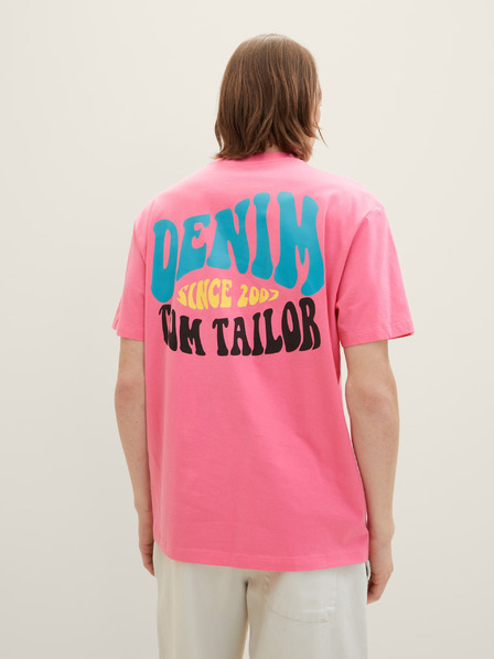 Tom Tailor Denim Růžové pánské tričko s potiskem na zádech Tom Tailor Denim