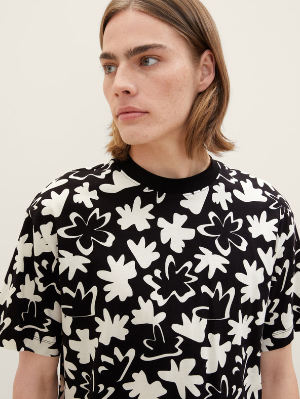 Tom Tailor Denim Bílo-černé pánské vzorované tričko Tom Tailor Denim