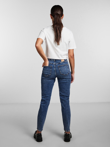 Pieces Modré dámské mom fit džíny s potrhaným efektem Pieces Kesia