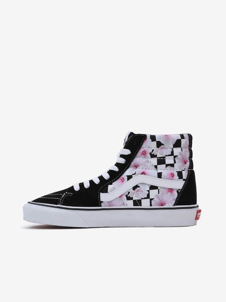 Vans Bílo-černé dámské květované tenisky s koženými detaily VANS SK8-Hi
