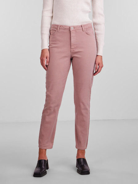 Pieces Růžové dámské zkrácené mom fit džíny Pieces Kesia
