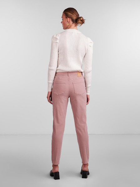 Pieces Růžové dámské zkrácené mom fit džíny Pieces Kesia