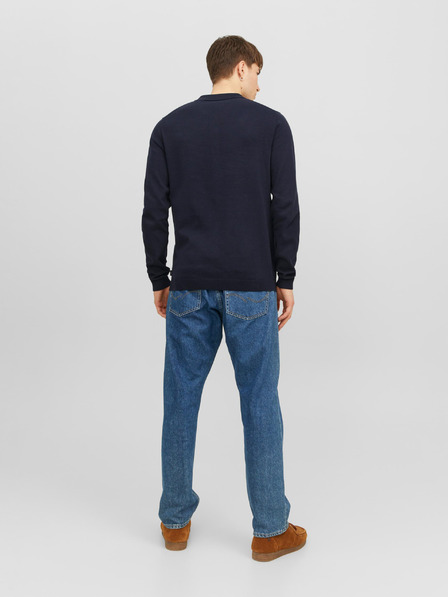 Jack & Jones Tmavě modré pánské úpletové polo tričko s dlouhým rukávem Jack & Jones Blaigor