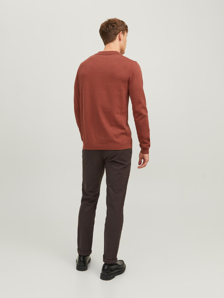 Jack & Jones Cihlové pánské úpletové polo tričko s dlouhým rukávem Jack & Jones Blaigor