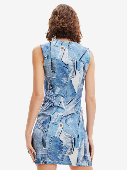 Desigual Modré dámské vzorované minišaty Desigual Denam