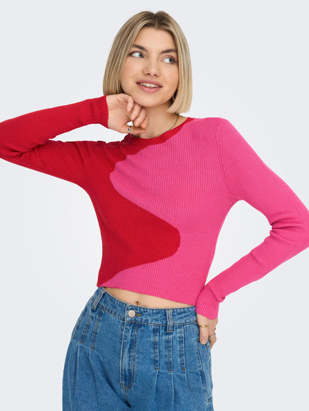 ONLY Červeno-růžový dámský vzorovaný svetr ONLY Polly