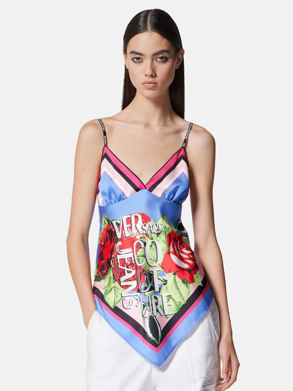 Versace Jeans Couture Zeleno-modrý dámský vzorovaný saténový top Versace Jeans Couture