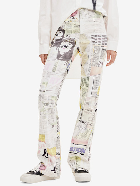Desigual Bílé dámské vzorované kalhoty Desigual Nicole