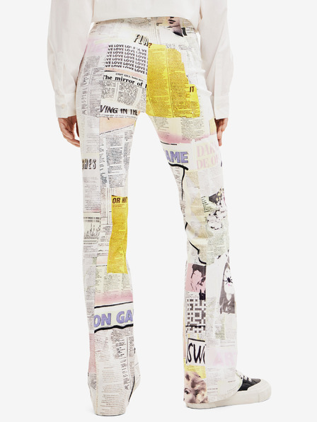 Desigual Bílé dámské vzorované kalhoty Desigual Nicole