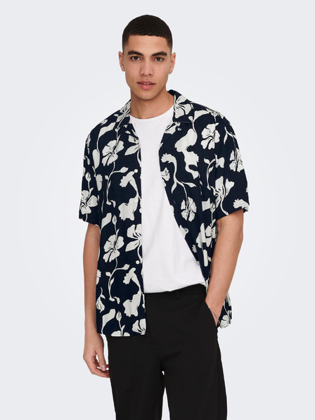 ONLY & SONS Tmavě modrá pánská vzorovaná košile s krátkým rukávem ONLY & SONS Dash