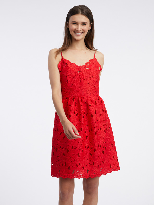 Orsay Červené dámské krajkové šaty ORSAY
