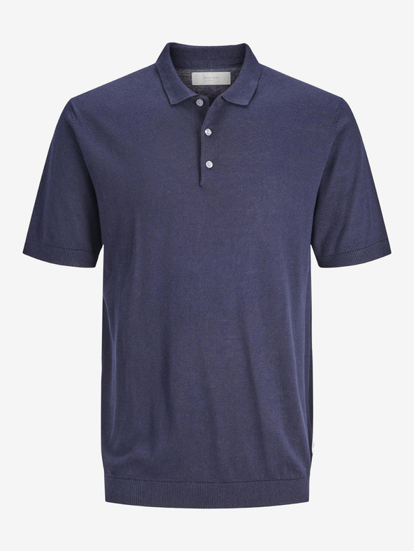 Jack & Jones Tmavě modré pánské úpletové polo tričko s příměsí lnu Jack & Jones Igor