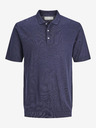 Jack & Jones Tmavě modré pánské úpletové polo tričko s příměsí lnu Jack & Jones Igor