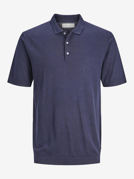 Jack & Jones Tmavě modré pánské úpletové polo tričko s příměsí lnu Jack & Jones Igor